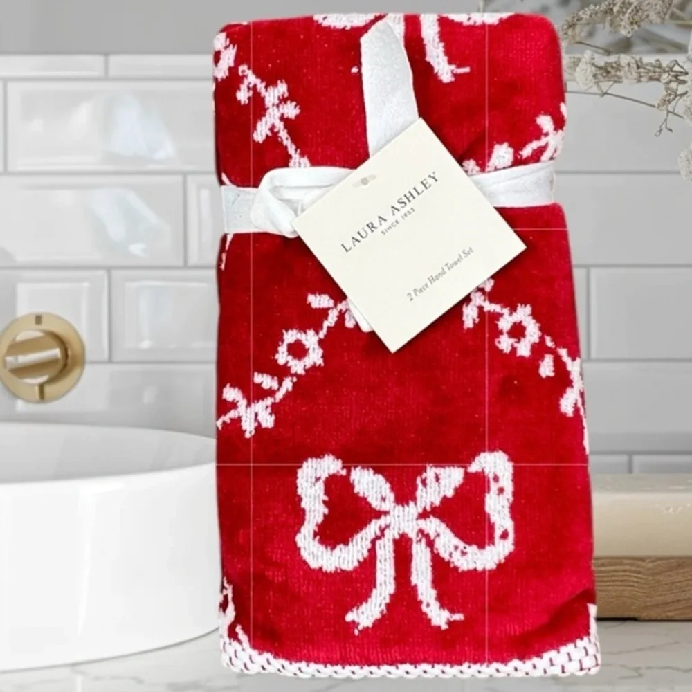 Laura Ashley - ‘Holiday Bows’ hand towels (2). NWT. *Last One!